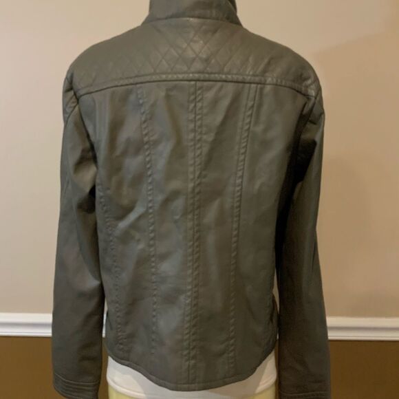 George Faux Leather Sage Green Moto Jacket L 12-14 - Picture 7 of 13